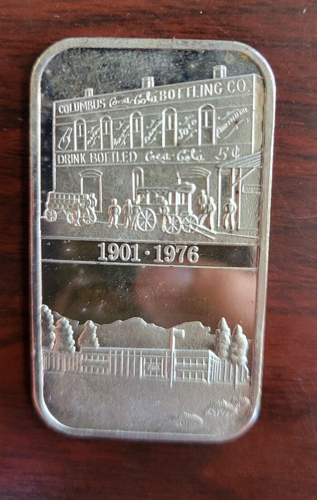 1976 Coca Cola 75th Anniversary Columbus Georgia .999 Fine Silver Art Bar 1oz.