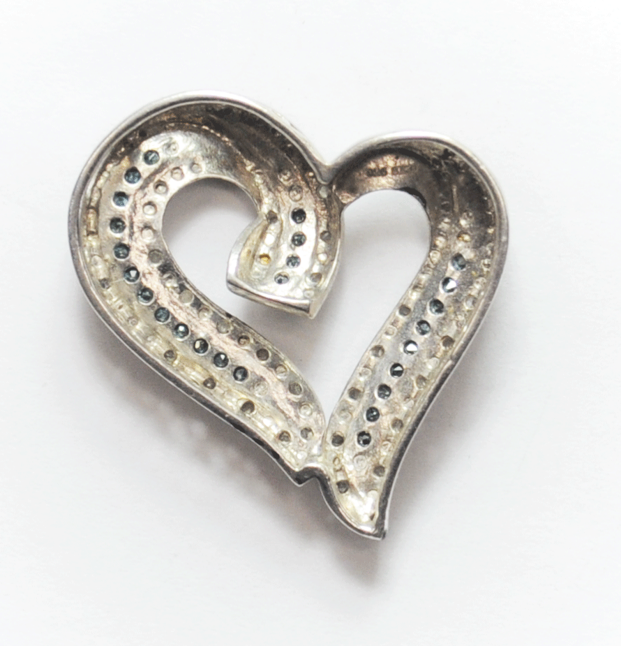 Sterling SK9 Blue & White Diamond Halo Lace Heart Pendant 27mm x 25mm Slide