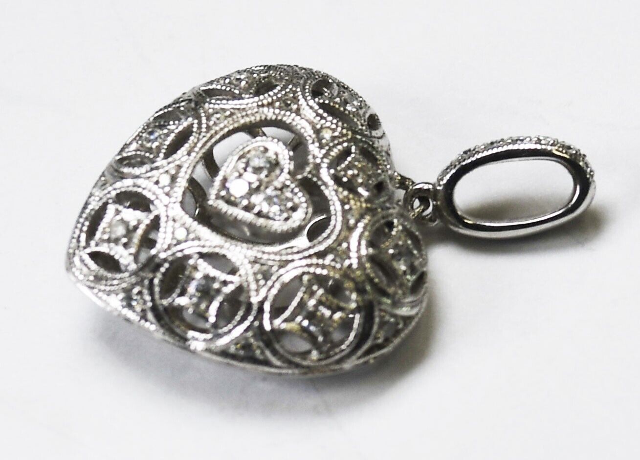 Sterling Silver Neil Lane Diamond Filigree Heart Pendant 27mm x 18mm