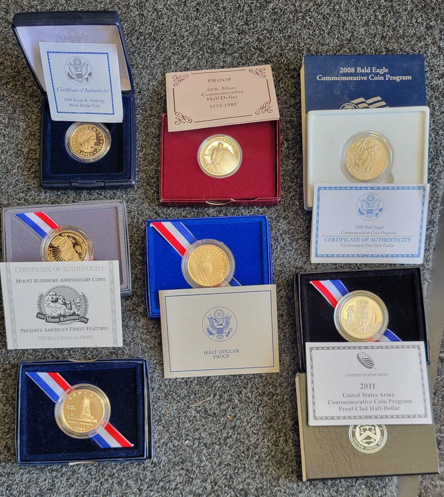 US Mint 1986, 03, 91, 82, 08, 99, 11, Commemorative Coin Set Army, Ellis, Susan