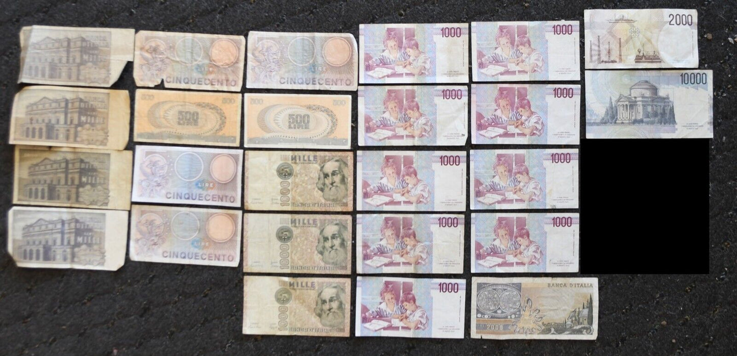 25 Italy Italian Currency Banknotes 500 1,000 2,000 10,000 Lire