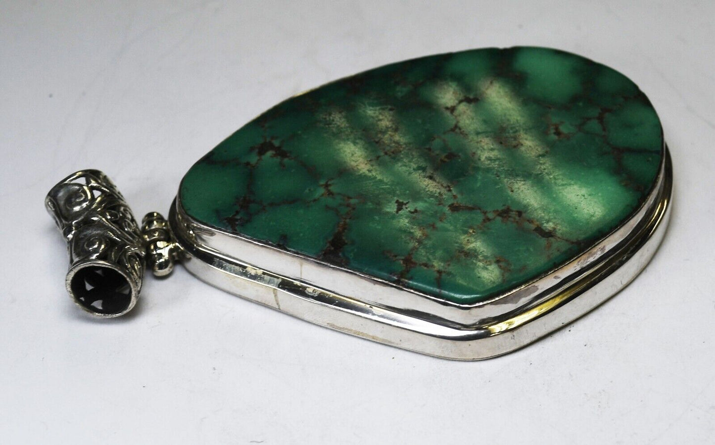 Sterling Silver Large Green Turquoise Slider Pendant 3-3/8" x 51mm