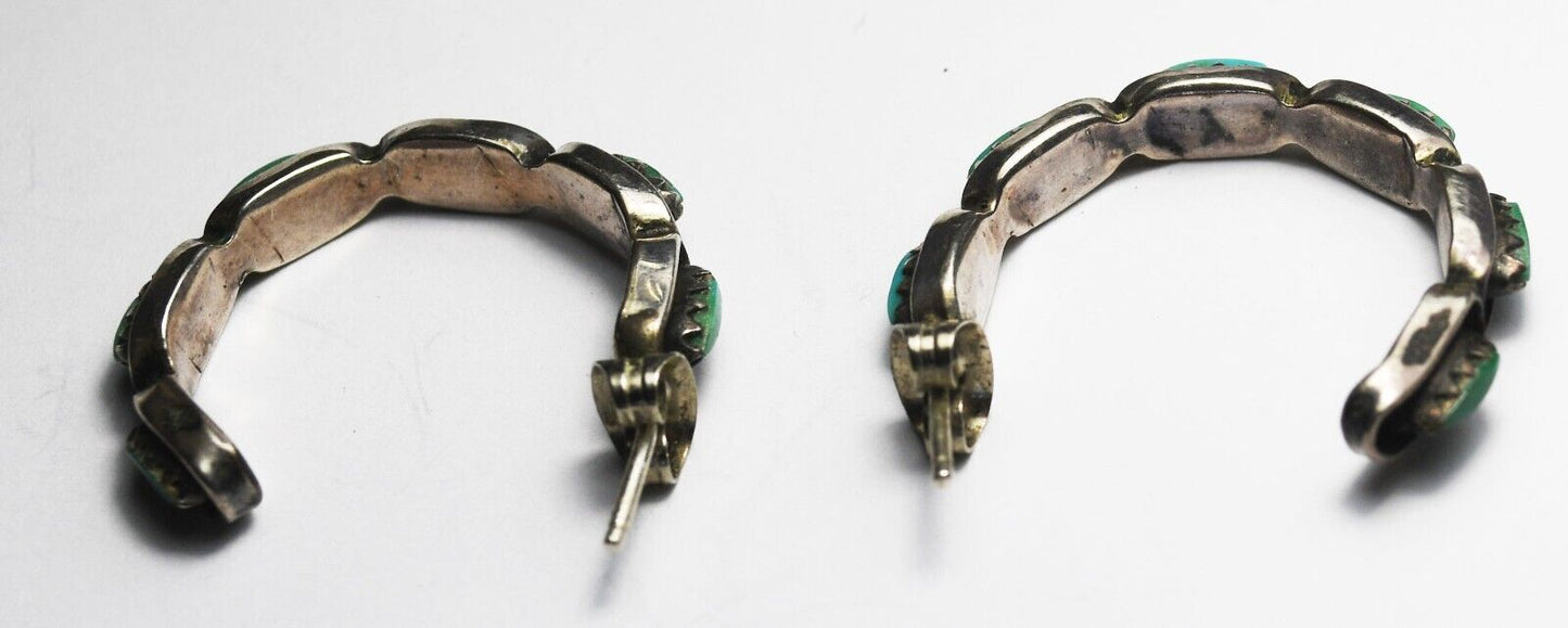 Sterling Silver Turquoise Petit Point Hoop Earrings 27mm x 5mm