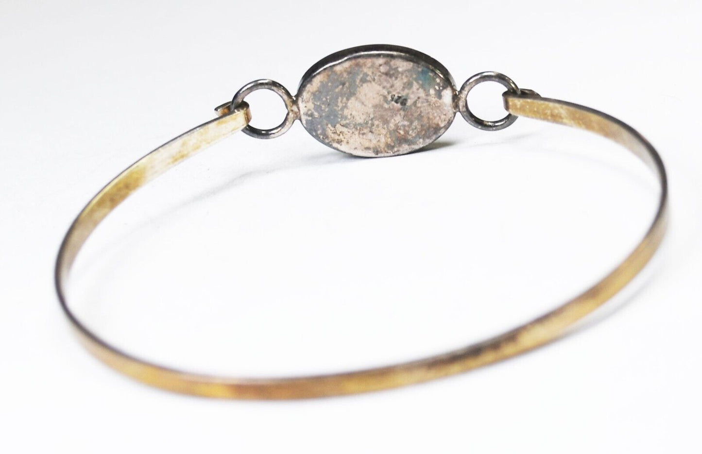 Sterling Silver Latch Hinged Chrysocolla Round Small Bangle Bracelet 13mm