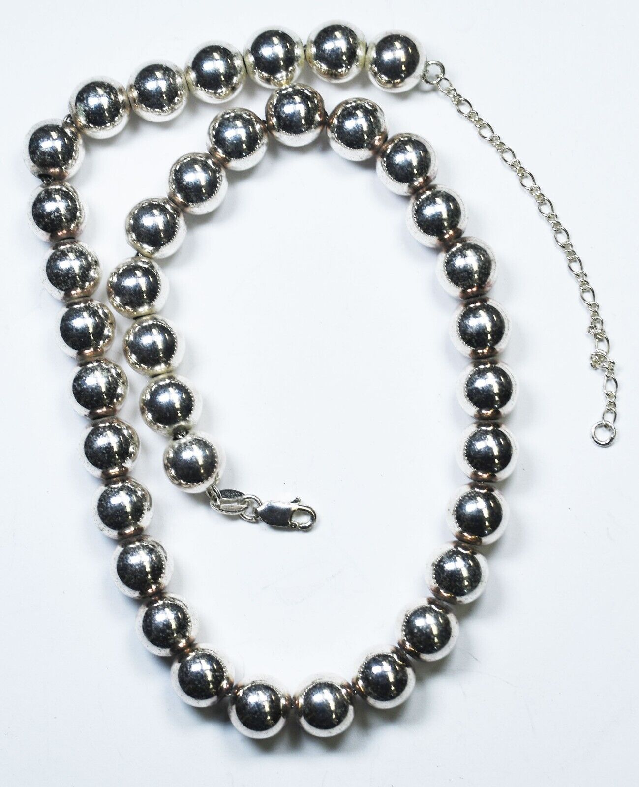 Sterling Silver Round Beaded 10mm Necklace 18"