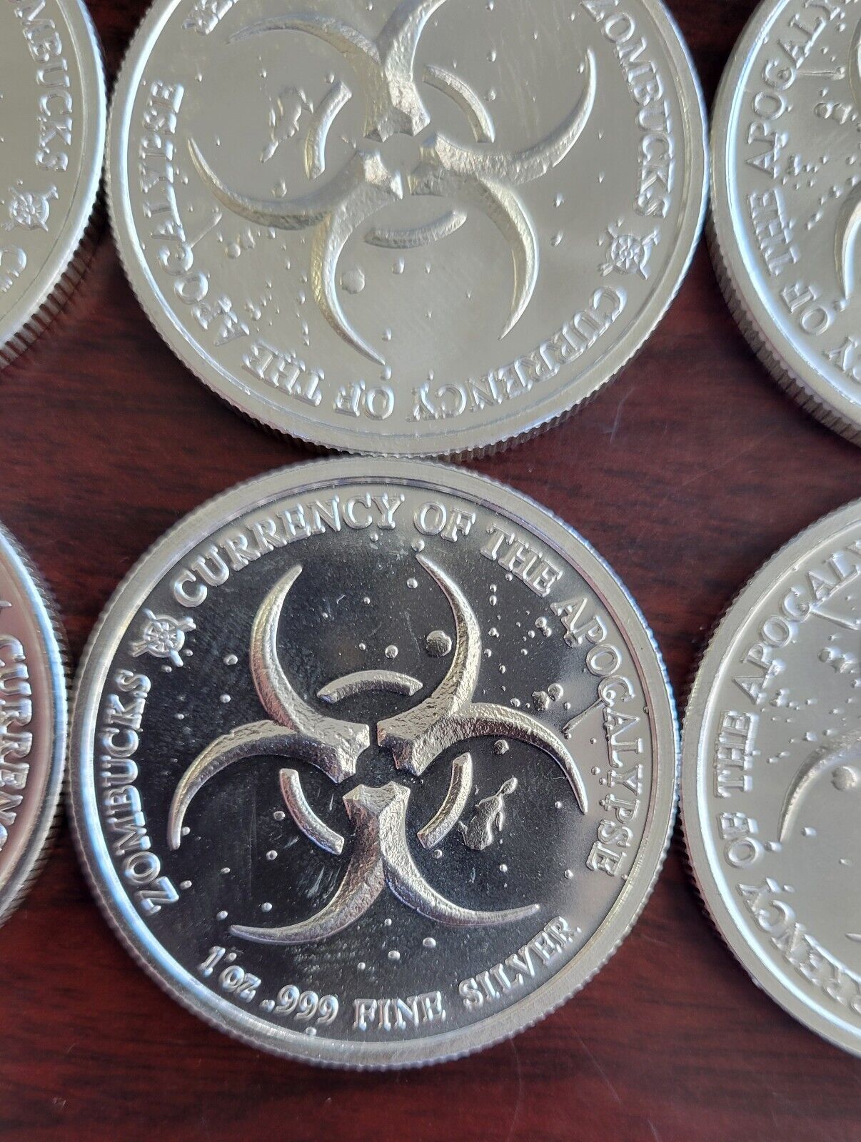 7pc Set Of Zombucks .999 Fine Silver 1oz. Zombuff, Morgue Anne, Murk Diem