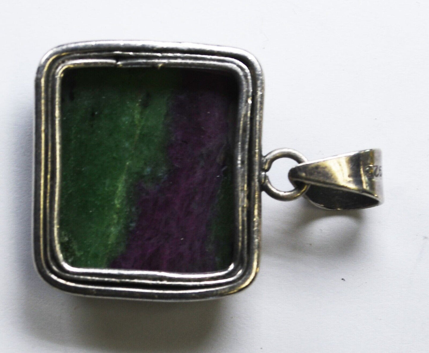 Sterling Silver Ruby in Zoisite Rectangle Purple Green Pendant 42mm x 29mm