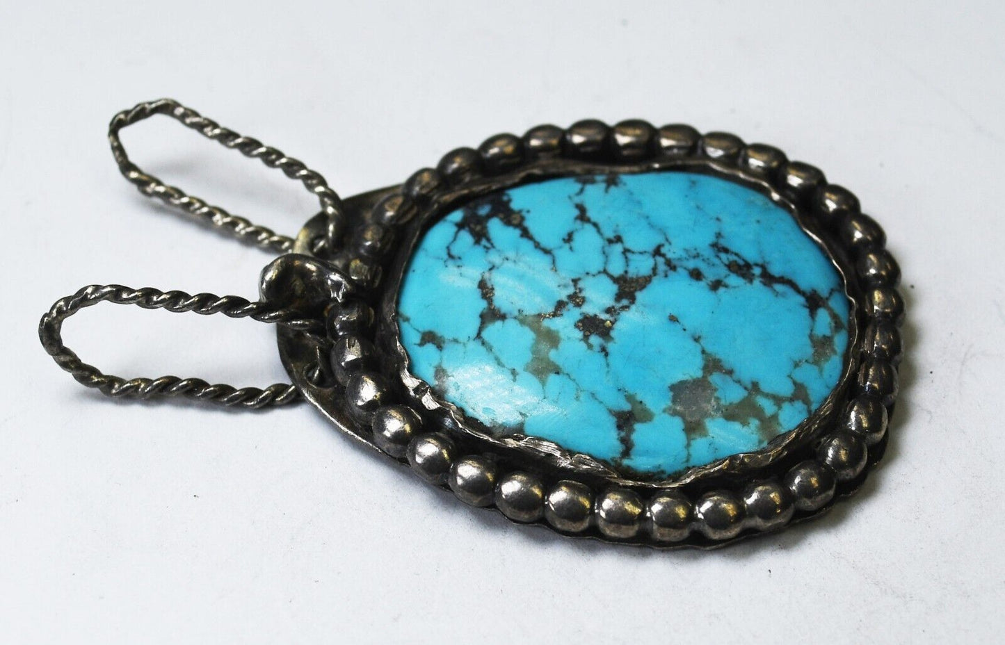 Sterling Silver Klemgards Oval Turquoise Slider Pendant 2.5" x 38mm