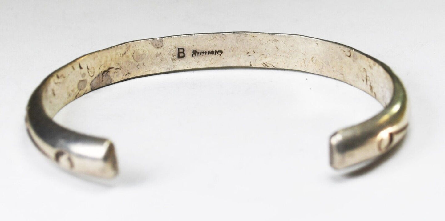 Sterling Silver Signed B Sun Rays Cuff Bracelet 6mm 6.5" Wrist