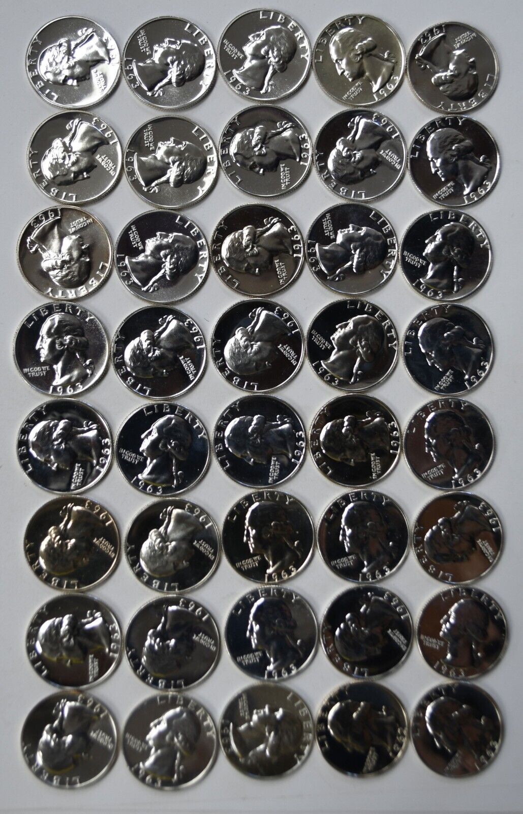 40pc Roll of 1963 25c Washington Silver Quarter Dollar Proof Coins