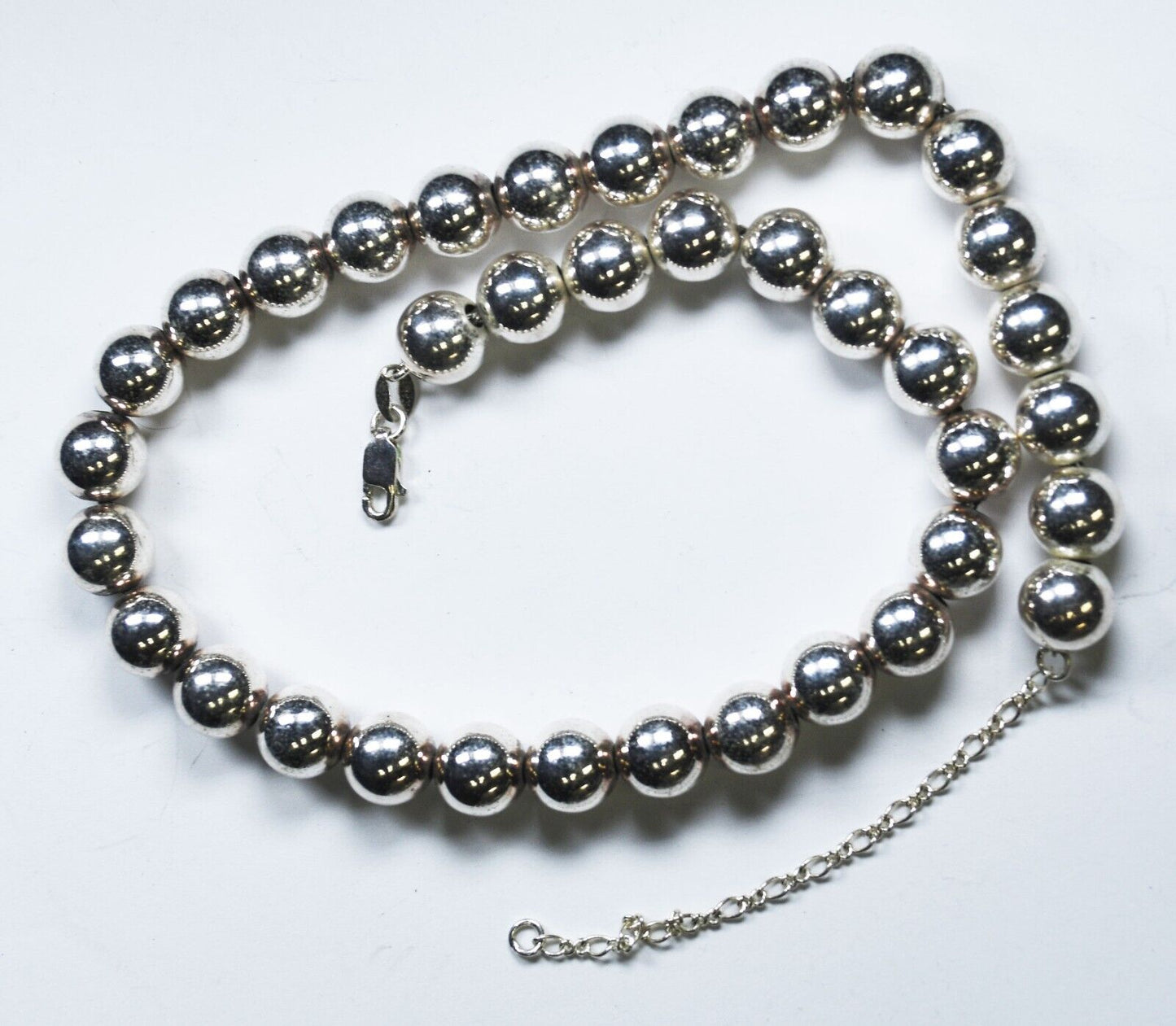 Sterling Silver Round Beaded 10mm Necklace 18"