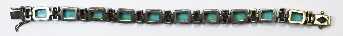 Sterling Silver Dyed Howlite Turquoise Rectangle Filigree Bracelet 9mm 7"