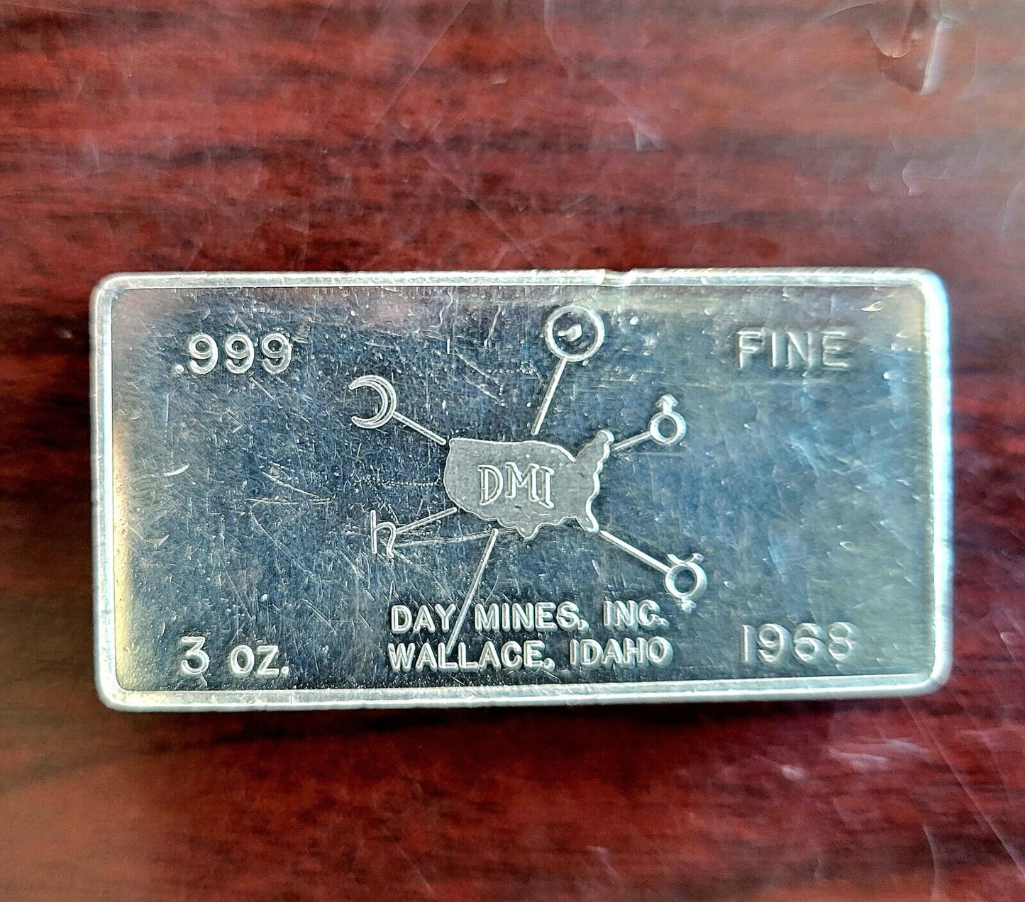 1968 Day Mines Inc Wallace Idaho 3 oz .999 Fine Silver W.H FOSTER Inc. Bar