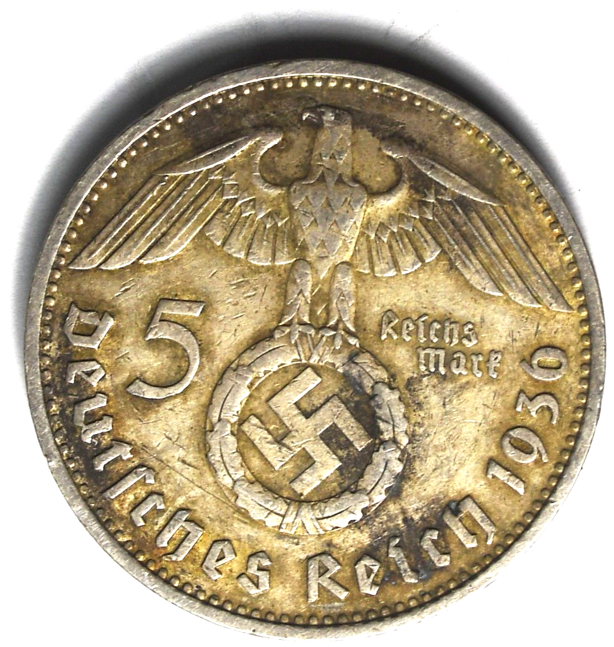 1936 F Germany Third Reich 5 Five Silver Reichsmark KM# 94
