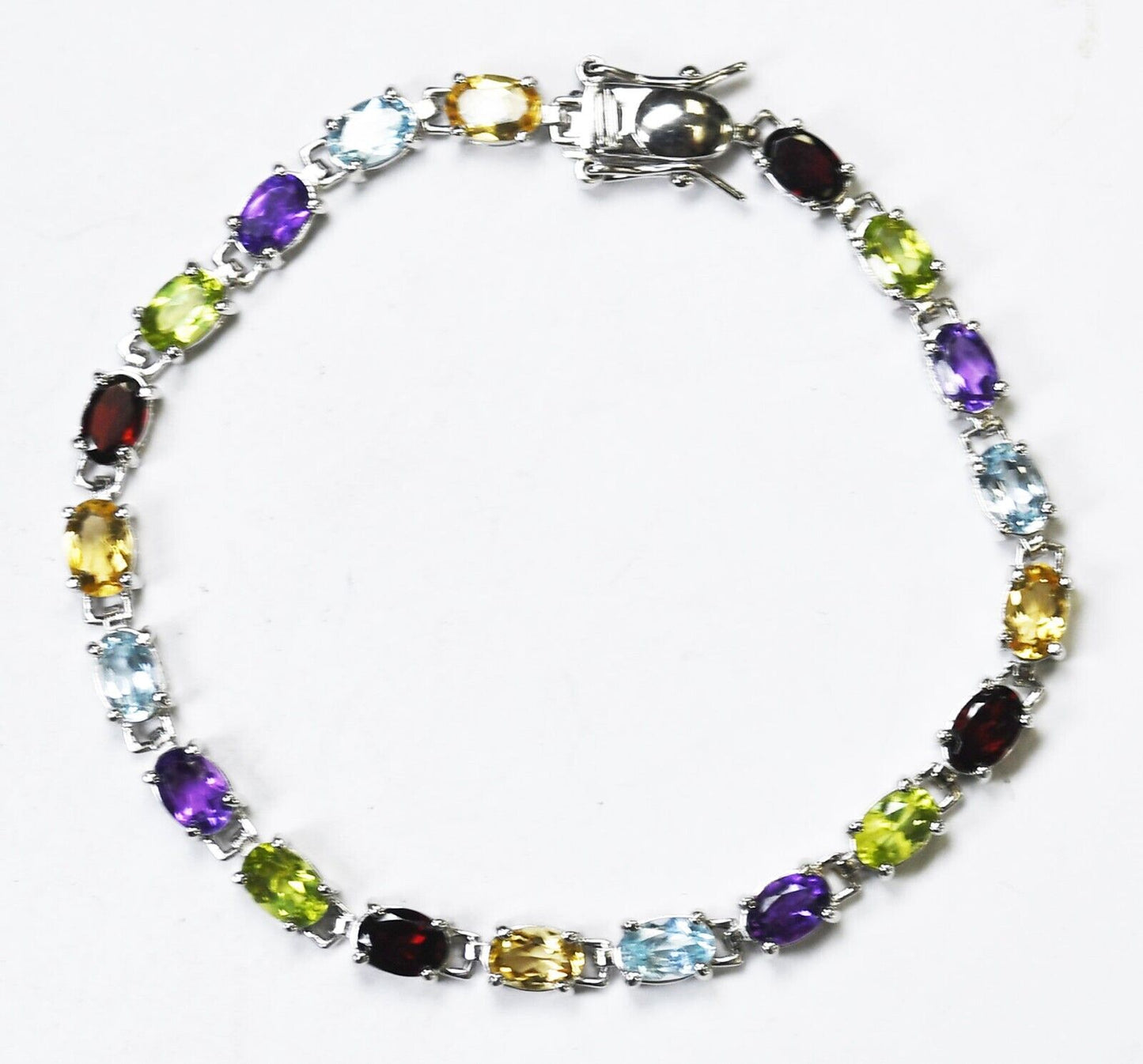 Sterling Silver Multi Color Stone Tennis Bracelet 4mm 7.25"