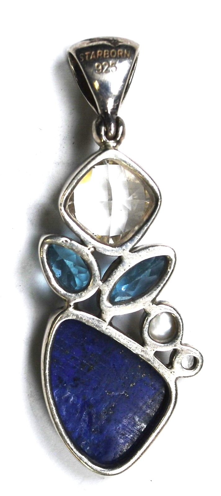 Sterling Silver Starborn Lapis Topaz Pearl Pendant 52mm x 19mm
