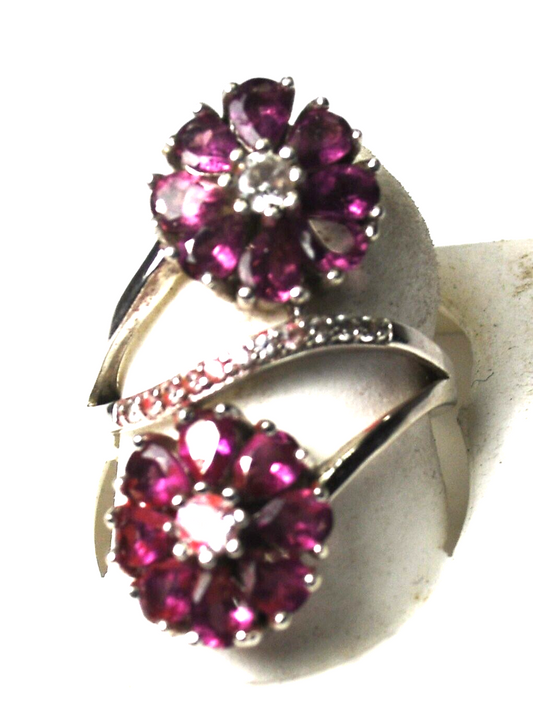 Sterling Silver Double Flower CZ Ring 29mm Size 6