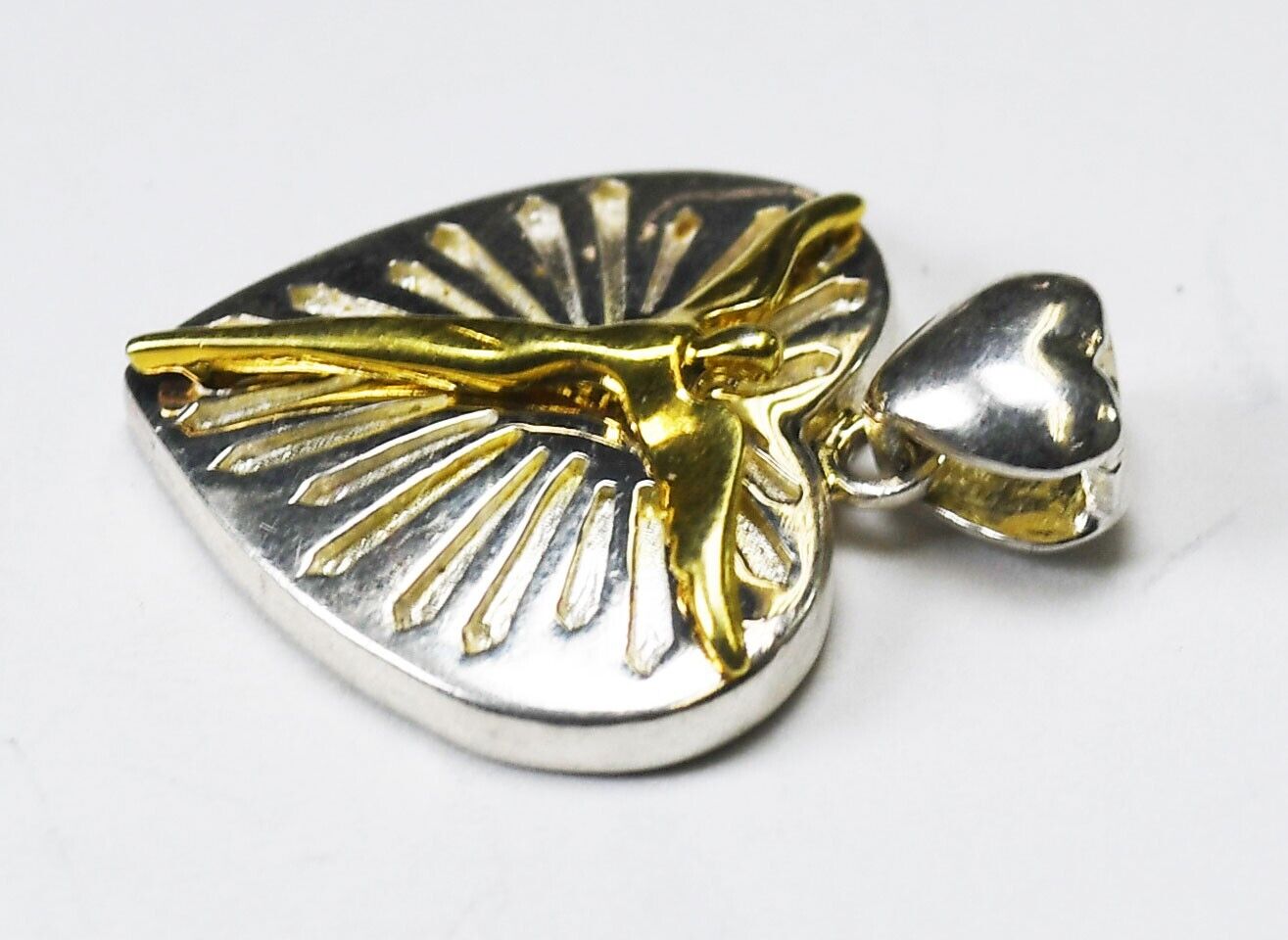 Sterling Silver Lavaggi Two Tone Angel Heart Pendant 22mm x 17mm
