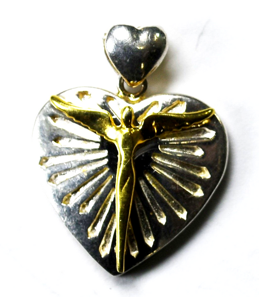 Sterling Silver Lavaggi Two Tone Angel Heart Pendant 22mm x 17mm