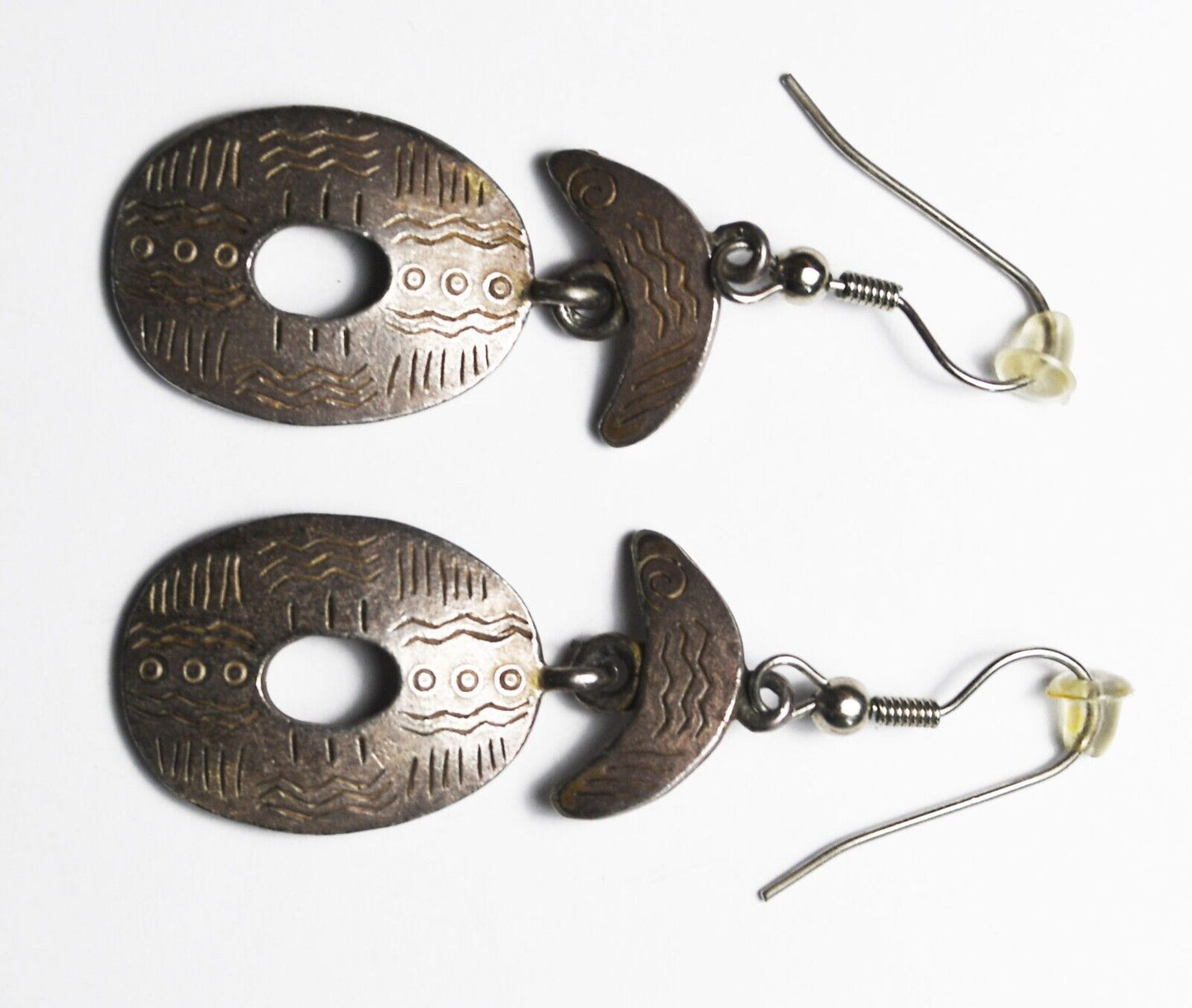 Silver Tone Chico's Wave Oval O Dangle Earrings 55mm x 17mm