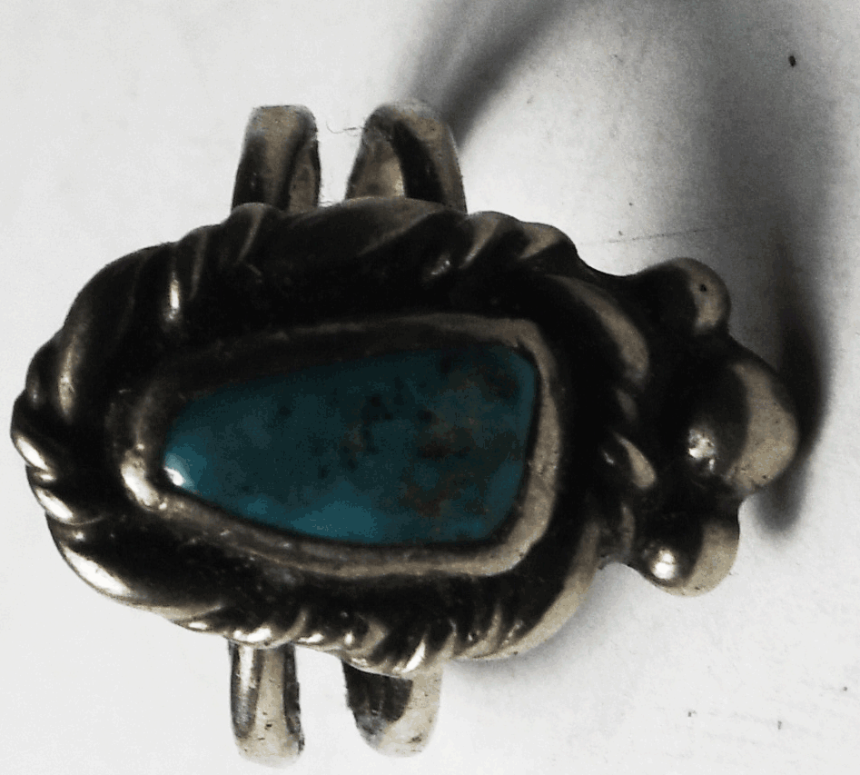 Antique Sterling Turquoise Double Band Ring 21mm Size 5