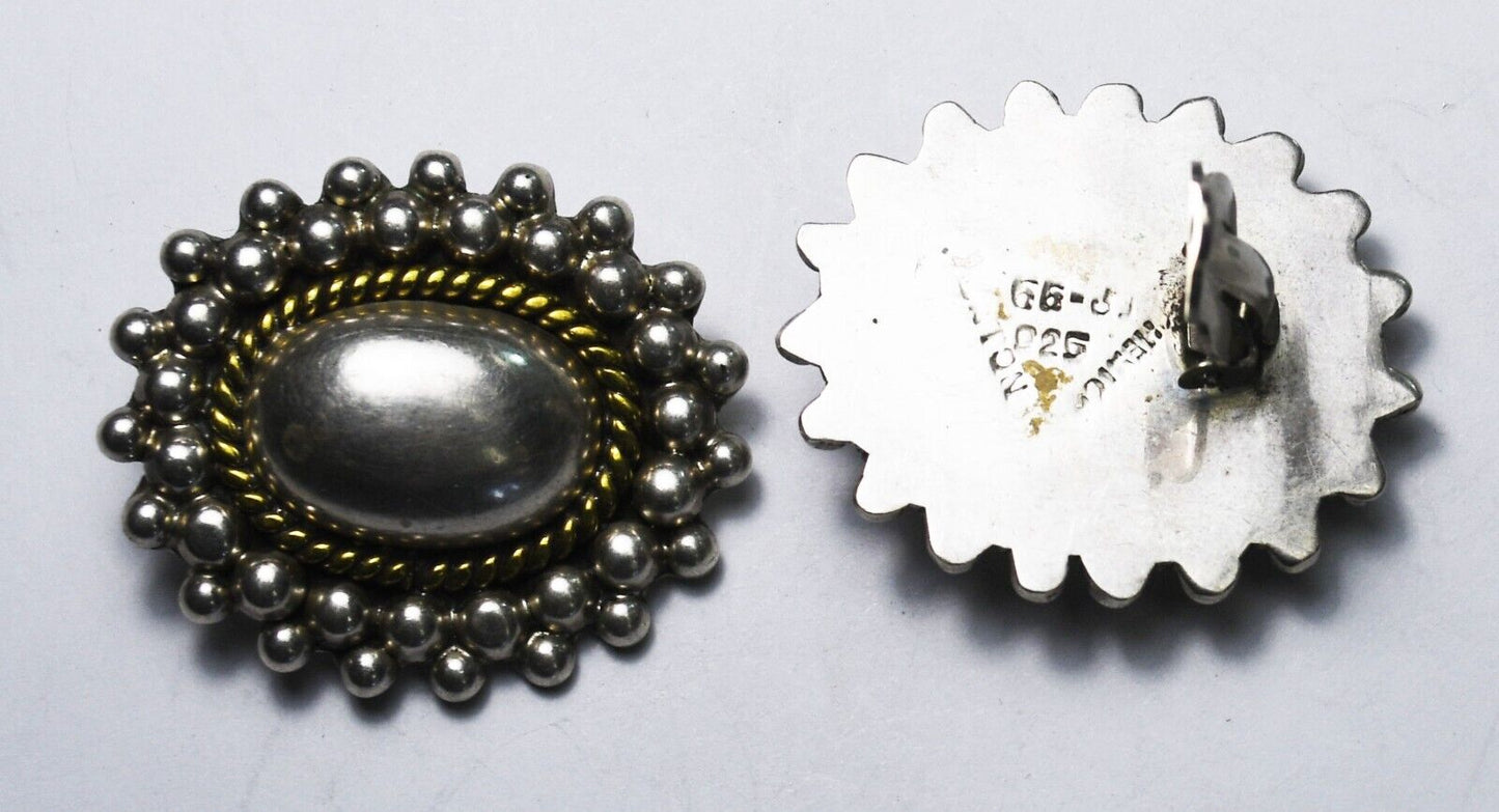 Sterling Silver Two Tone Oval Dot Halo Clip On Earrings 35mm x 30mm