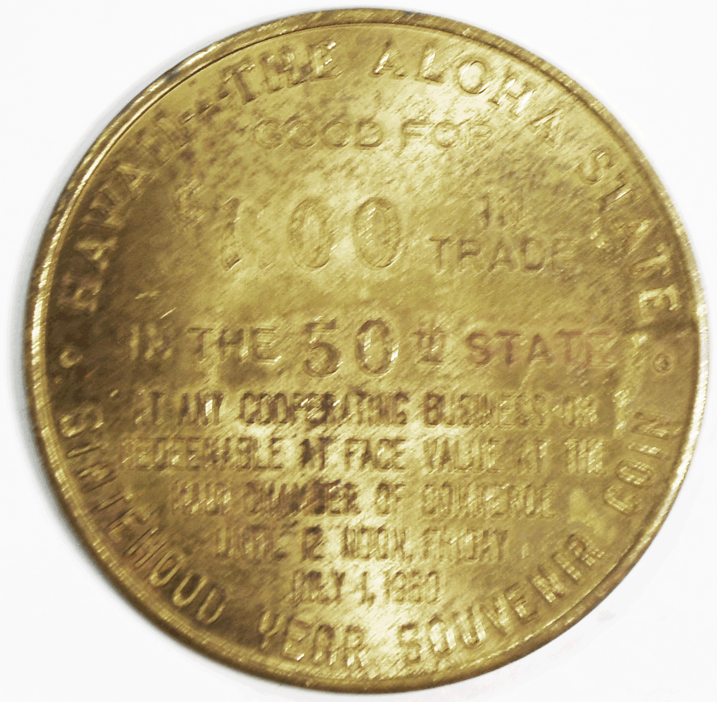 1959 $1 Trade Token Hawaii 50th Aloha State 38mm Medal