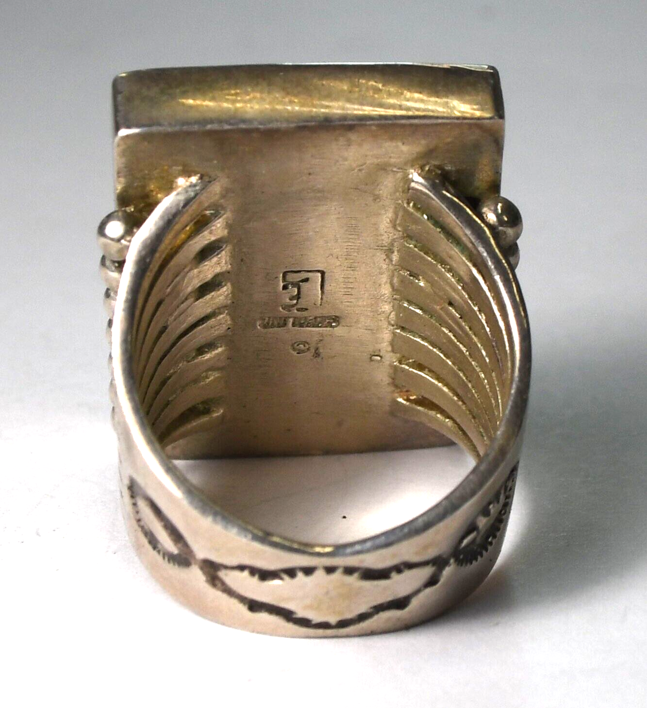 Sterling Golden Eagle Cobblestone Turquoise Inlay Rectangle Ring 36mm Size 12