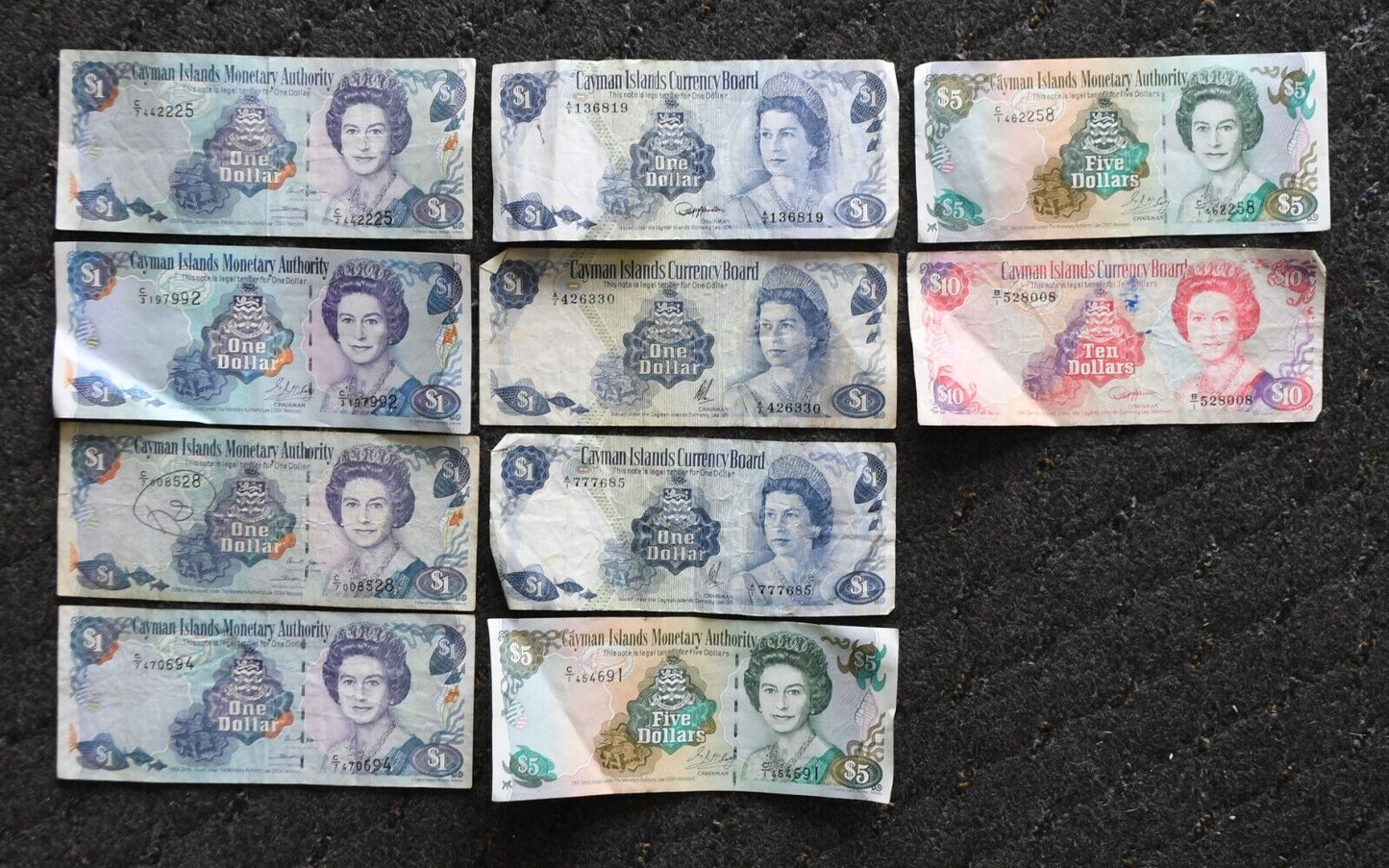 Cayman Islands $1 $5 & $10 One Five Ten Dollars Banknotes 1972 -2006