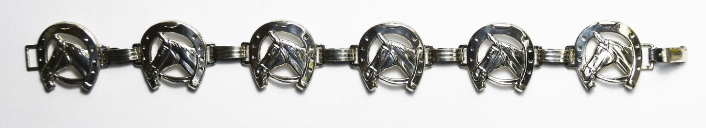 Sterling Silver Danecraft Horseshoe Horse Bust Link Bracelet 20mm 7.5