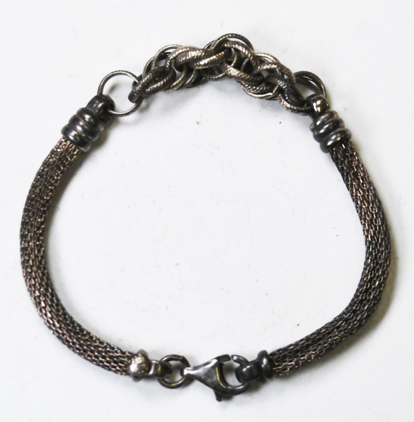 Sterling Silver Mesh Multi Hoop Center Chain Bracelet 8mm 7.5"