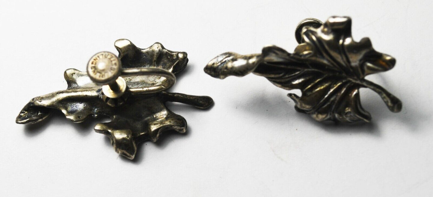 Sterling Silver Leaf Fall Foliage Screw Clip On Earrings 33mm x 21mm