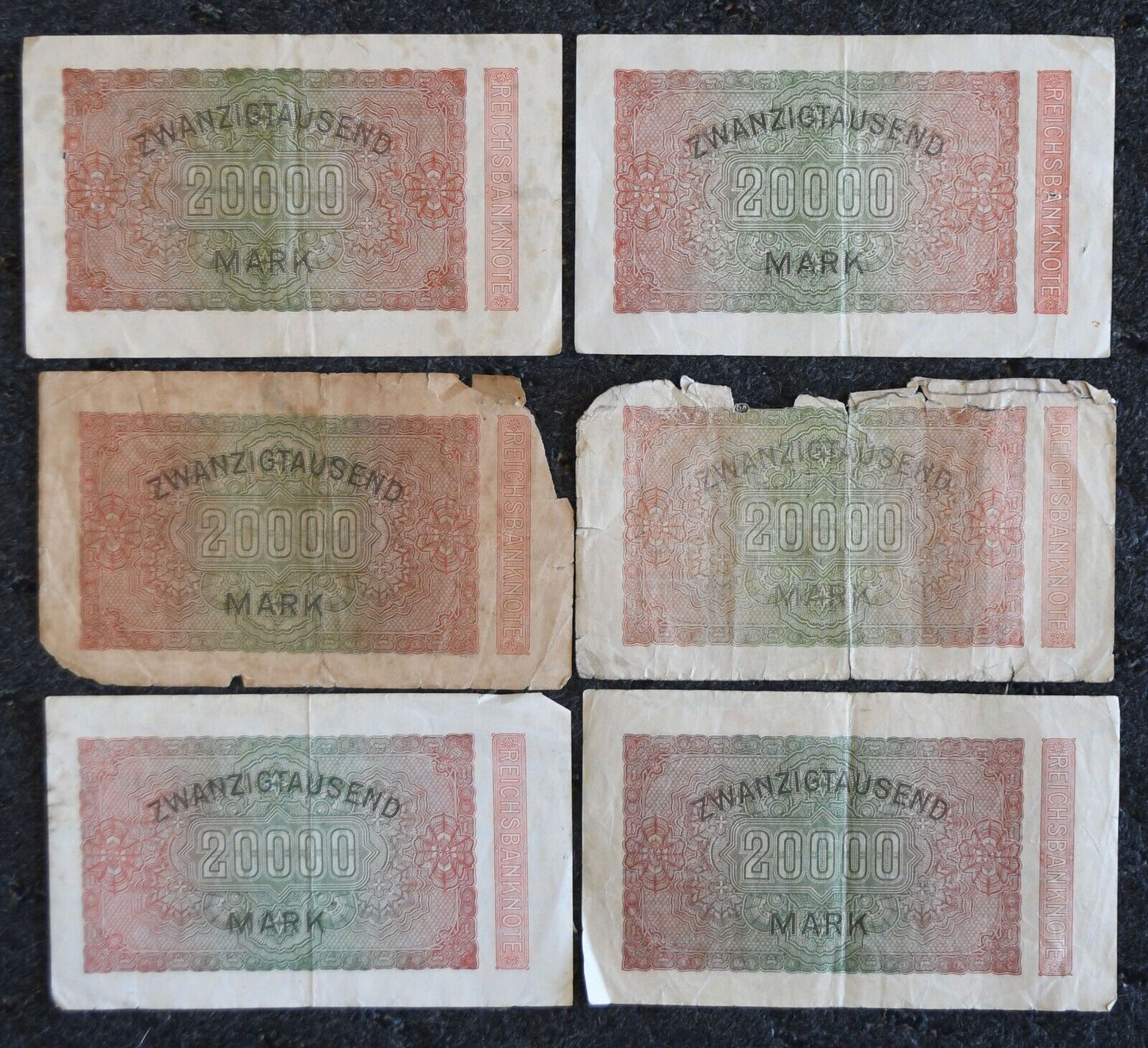 6- 1923 Germany 20,000 Mark Banknotes Fifth Issue