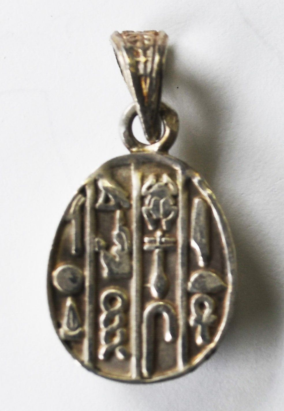 Sterling Silver Scarab Hieroglyphics Beetle Pendant 26mm x 13mm