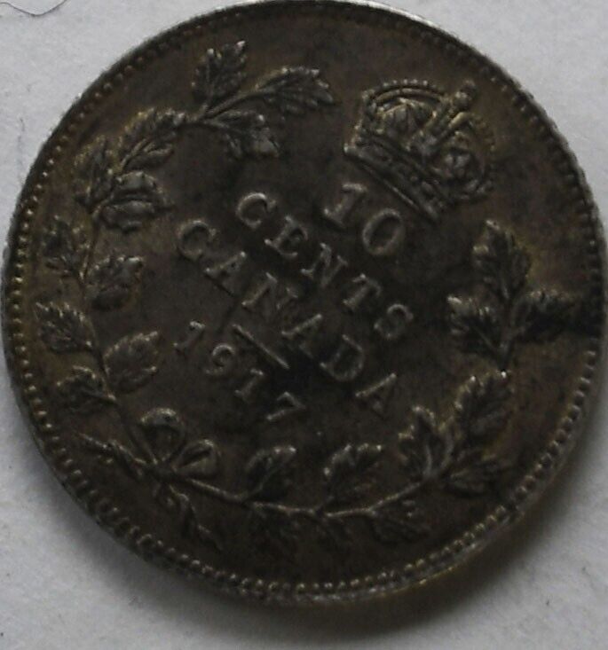 1917 Canada 10c Ten Cents Silver Coin Dime KM# 23