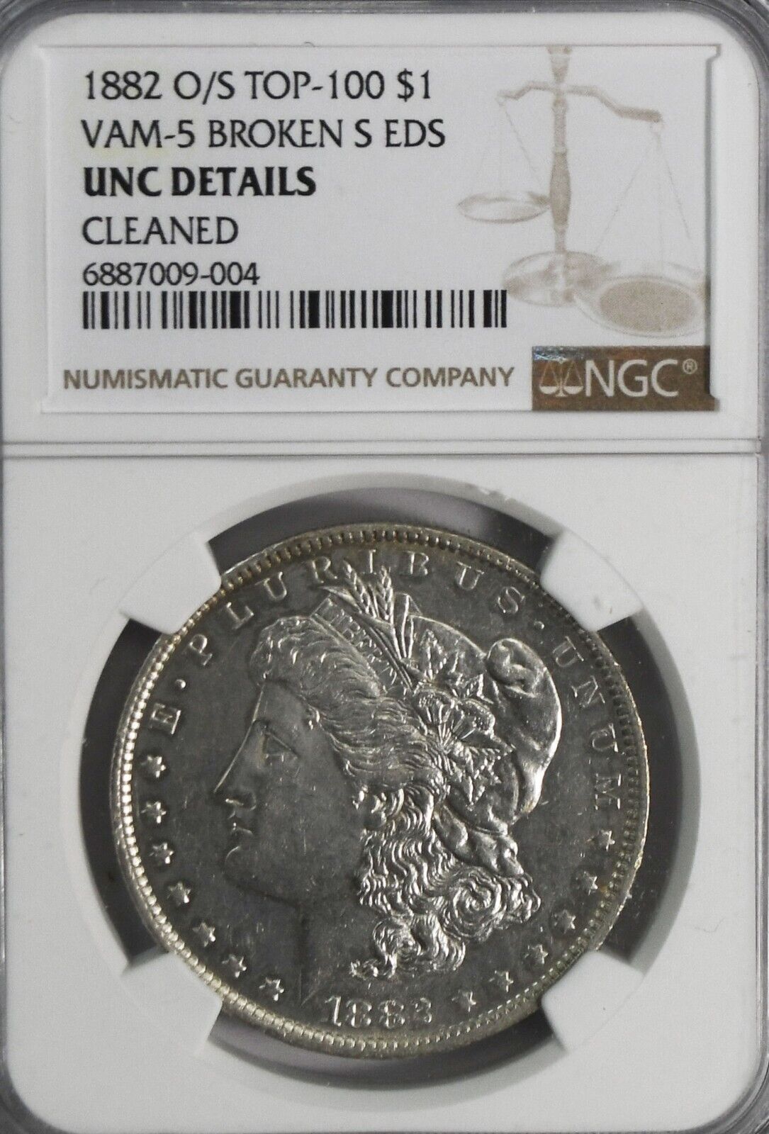 1882 O/S $1 Morgan Silver One Dollar NGC Unc Details VAM 5 EDS Broken –  Precious Metals & Gems