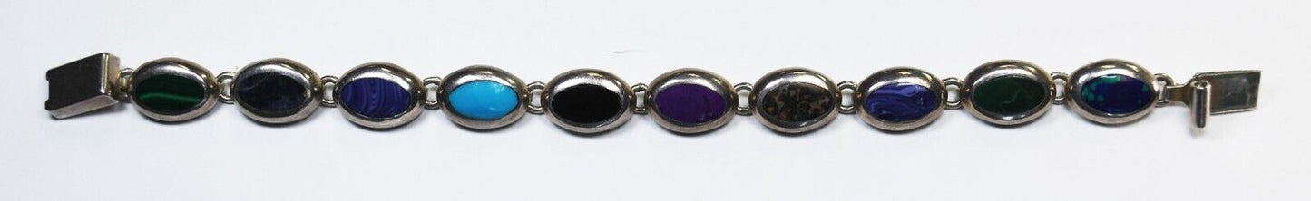 Sterling Silver TM-181 Multi Stone Oval Link Bracelet 11mm 8"