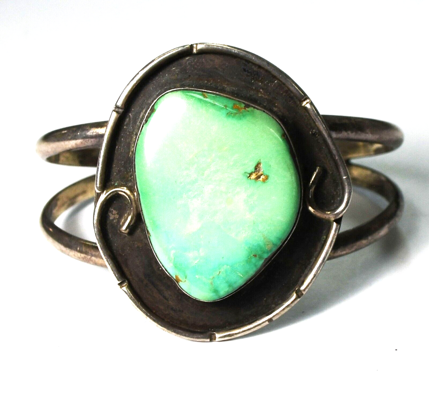 Vintage Sterling Large Turquoise Split Cuff 46mm Bracelet 6-3/4" Wrist