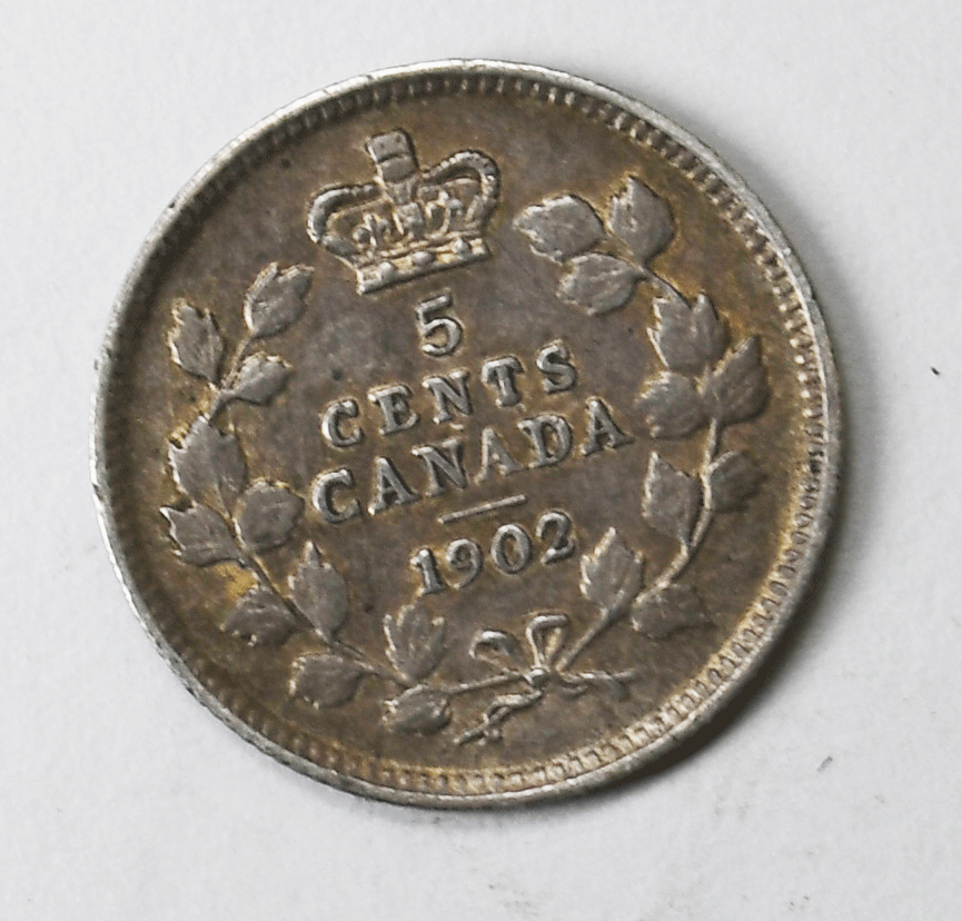 1902 Canada 5c Five Cents Silver Coin Half Dime KM# 9