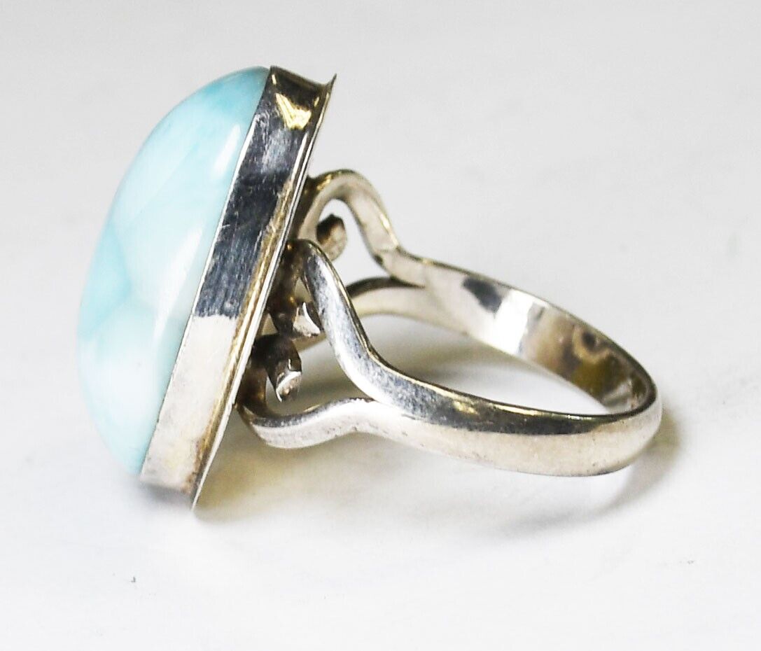 Sterling Silver Oval Larimar Solitaire Ring 22mm Size 8