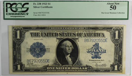 1923 $1 Silver Certificate Large Note Blue Seal B67920550E FR#238  About New 50