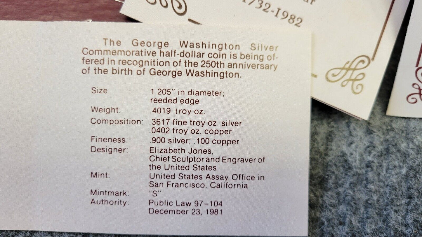 (11) 1982 George Washington Proof Silver Commemorative 90% Half Dollars Lot