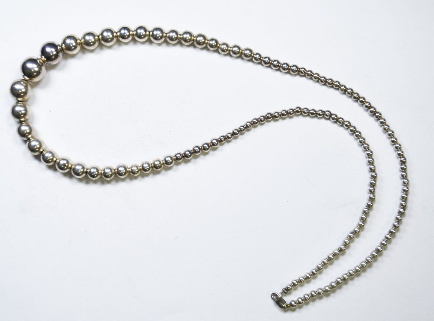 Sterling Silver Round Beaded Graduated 3.5-12mm Necklace 24"