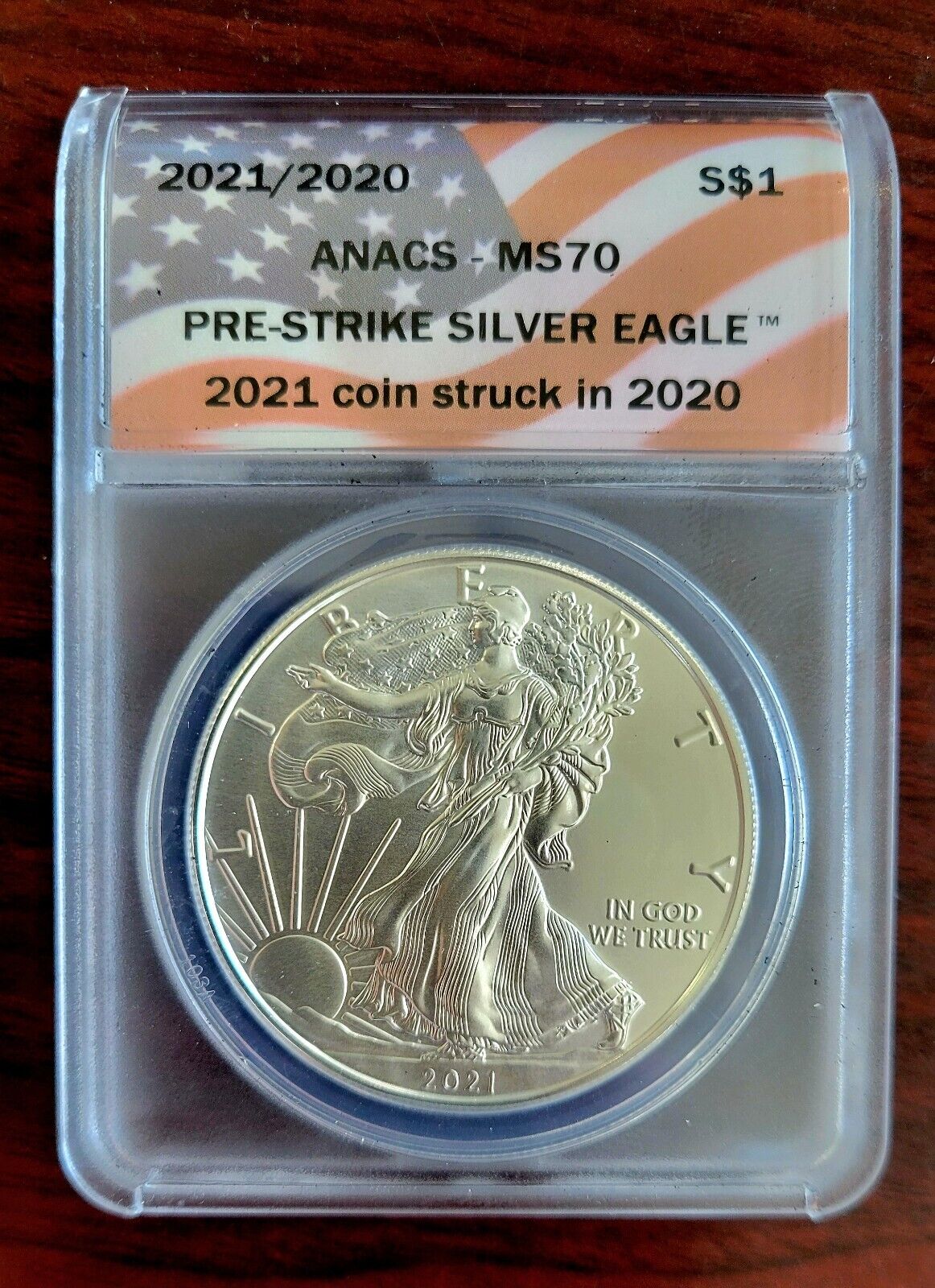 2021/2020 ANACS MS70 Pre-Strike Silver Eagle 2021 Coin Struck In 2020 Dollar