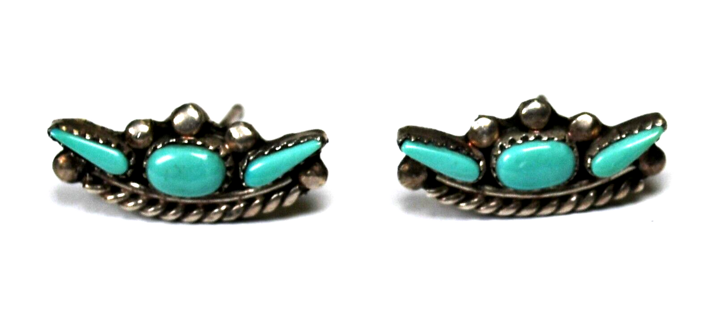 Sterling Silver Petit Point Turquoise Crescent Earrings 18mm x 8mm