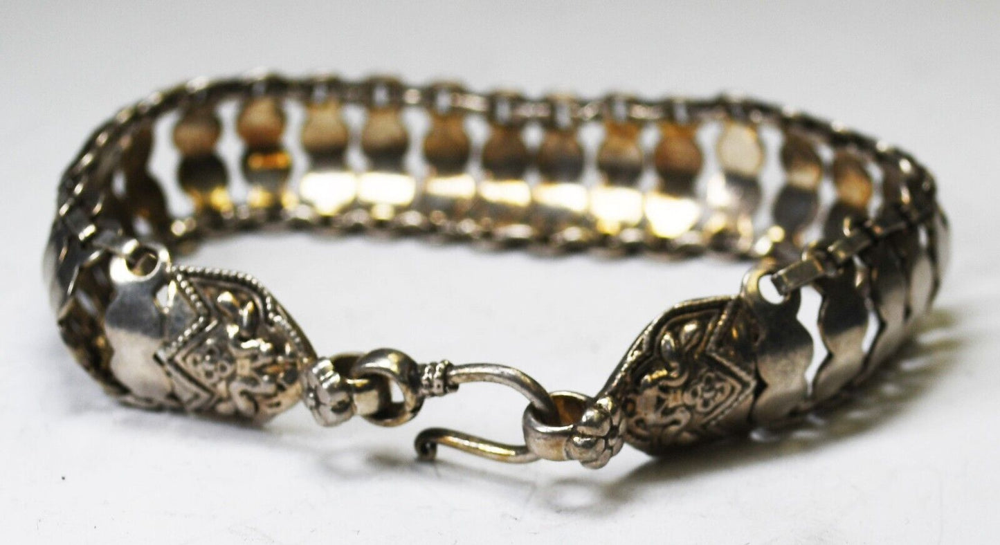 Silver Plated Bali Fish Scale Snake Skin Double Dot Bracelet 14mm 7.5"
