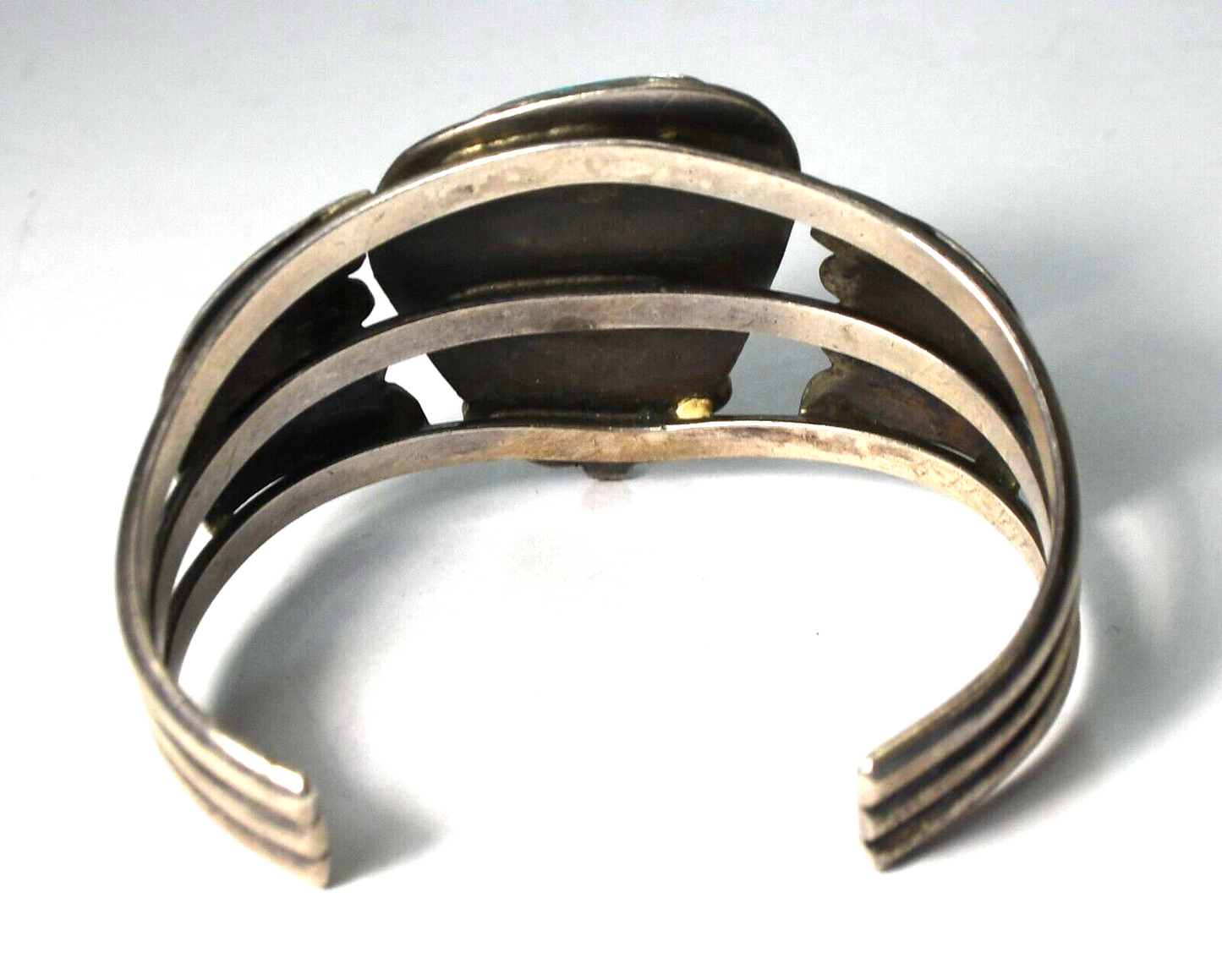 Sterling Turquoise Triangle Feather Hooded 39mm Cuff 3 Bar Bracelet 7" Wrist