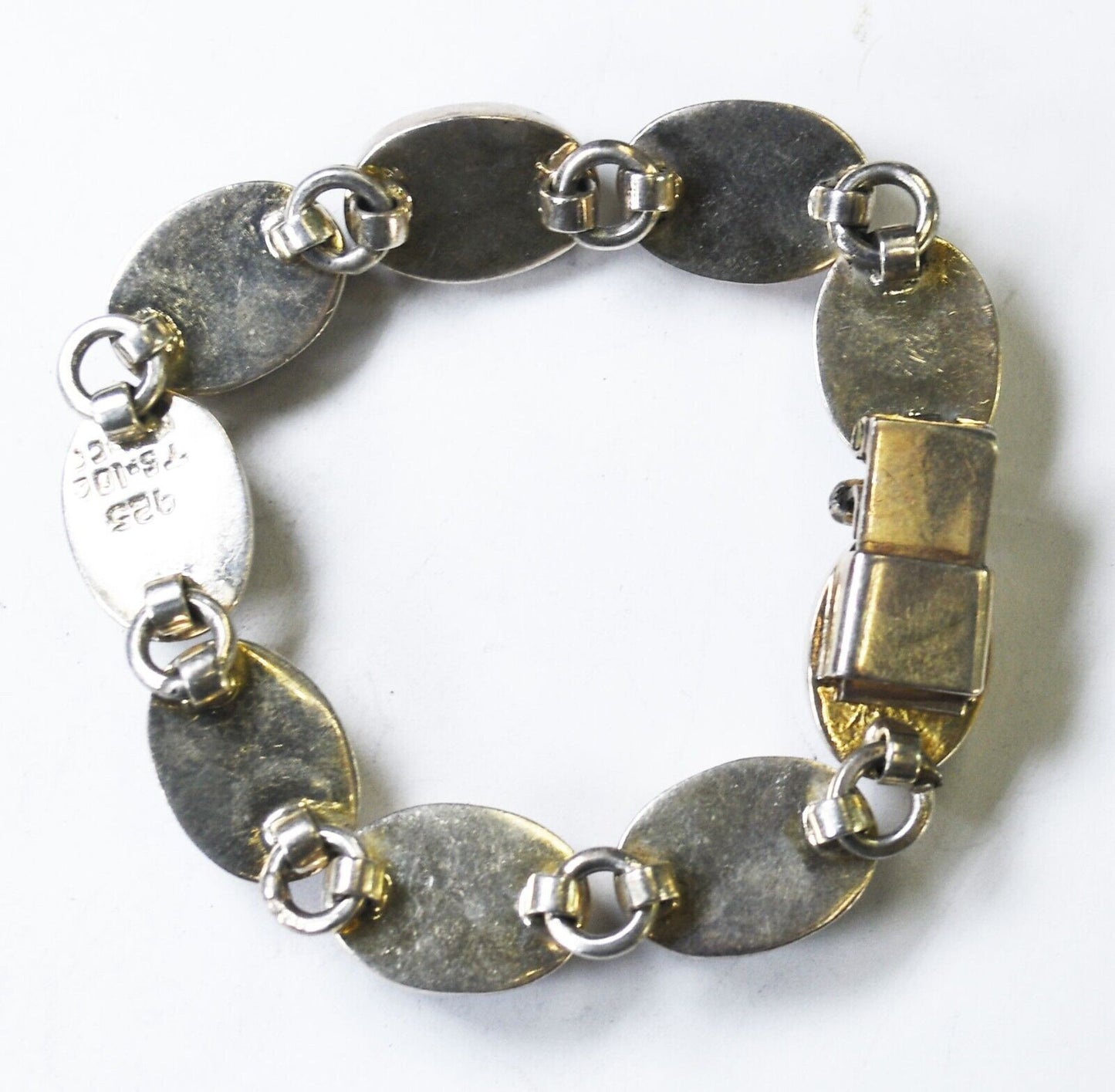 Sterling Silver Oval Multi Stone Onyx Obsidian Nephrite Bracelet 12mm 6.5"