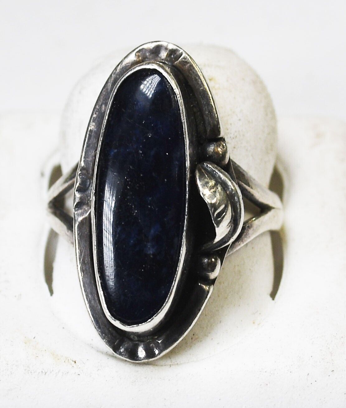 Sterling Silver Mexico GFIS Oval Sodalite Floral Ring 26mm Size 8