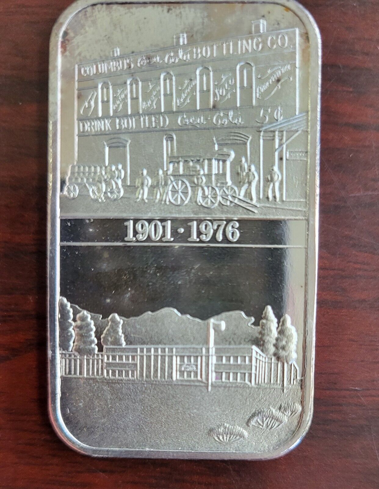 1976 Coca Cola 75th Anniversary Columbus Georgia .999 Fine Silver Art Bar 1oz.
